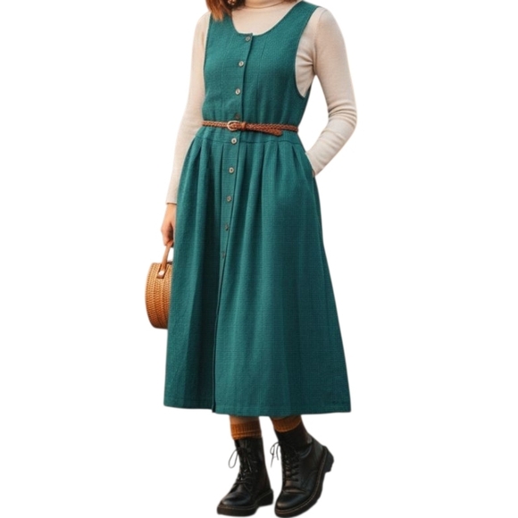 Vintage Checkered Pleated Buttoned Midi Sundress - Picture 1 of 7